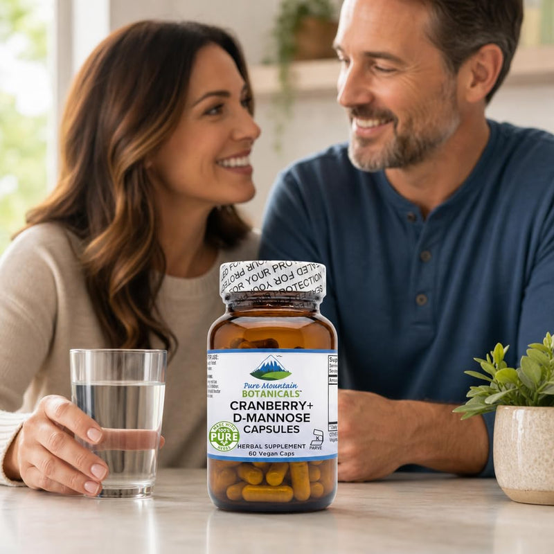 Pure Mountain Botanicals D Mannose with Cranberry Capsules - 60 Count Vegan Kosher - 1000mg D-Mannose for Urinary Tract Health - DMannose 1000mg with Vitamin C for Women and Men