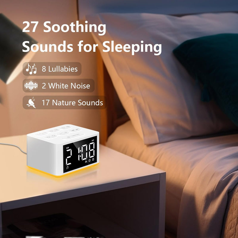 [Australia] - 【3 in 1】 Small Sound Machine Alarm Clock Night Light White Noise Machine 27 Sleeping Sounds for Adults Kids Precise 32 Level Volume Sleep Timer Memory Function Digital Clock with 30 Wake Up Sounds 