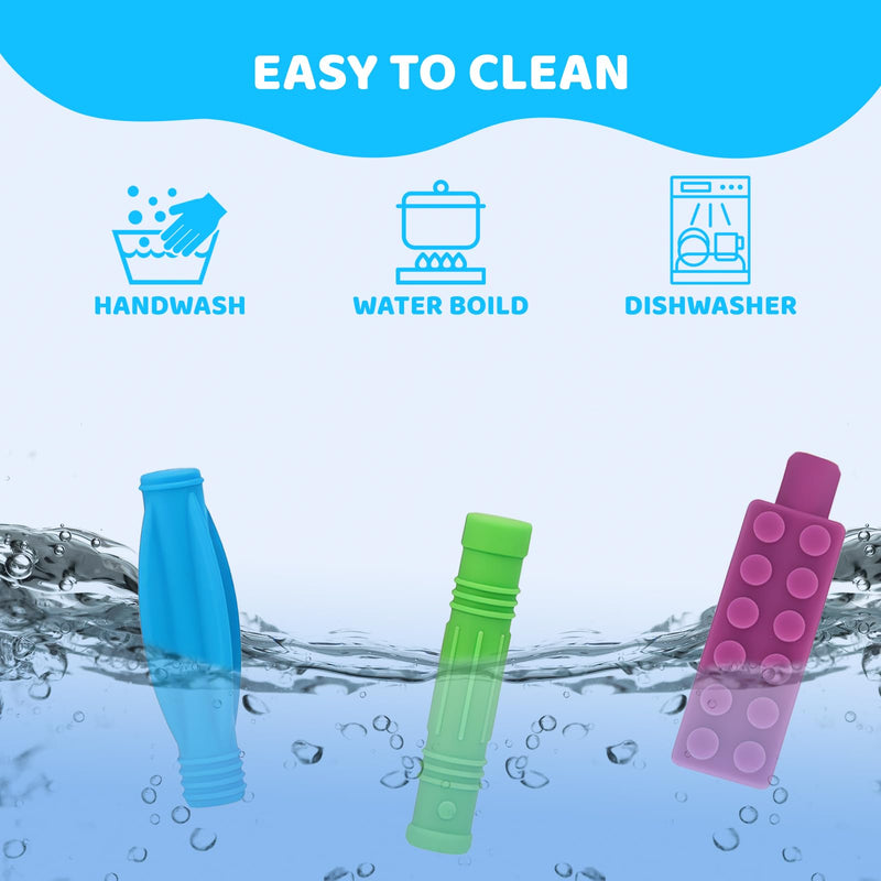 [Australia] - Pack of 8 ANSUG pencil topper chewing attachment pens silicone pencil topper blue + green + purple 