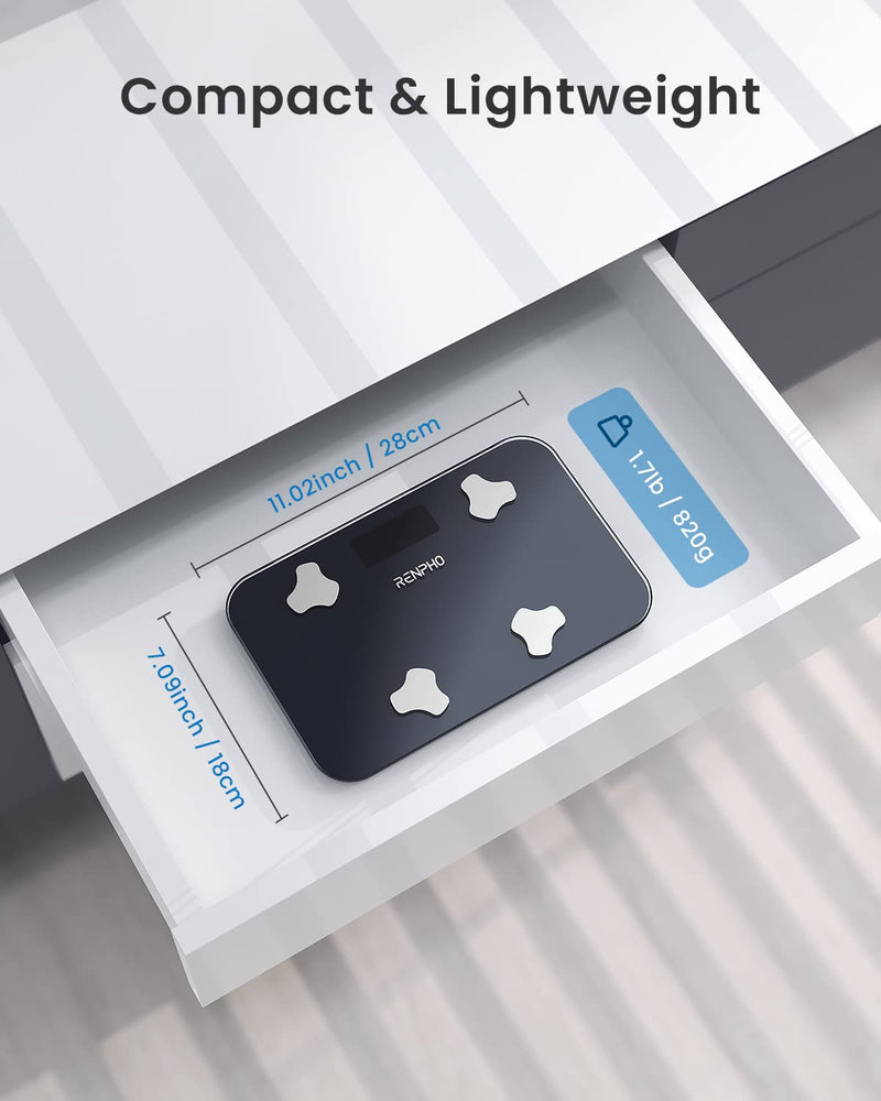 [Australia] - RENPHO Travel Scale for Body Weight, Mini Bathroom Scale for Body Fat, Portable Weight Scale for Traveling with Storage Case, 13 Body Composition Analyzer with App, 400 lbs, Elis Go, 11.02" x 7.09" 