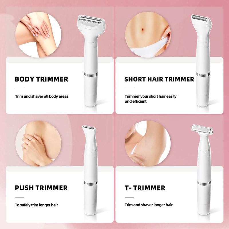 7-in-1 Electric Razor for Women - Painless Facial Hair Removal & Bikini Trimmer, Nose Eyebrow Pubic Hair Shaver with Replaceable Razors, Waterproof Women's Grooming Kit & Electric Shaver White 7 in 1