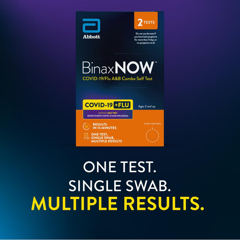 BinaxNOW COVID-19/Flu A&B Combo Self Test, Reliable COVID/Flu Home Test With 15 Minute Results, 2 Tests