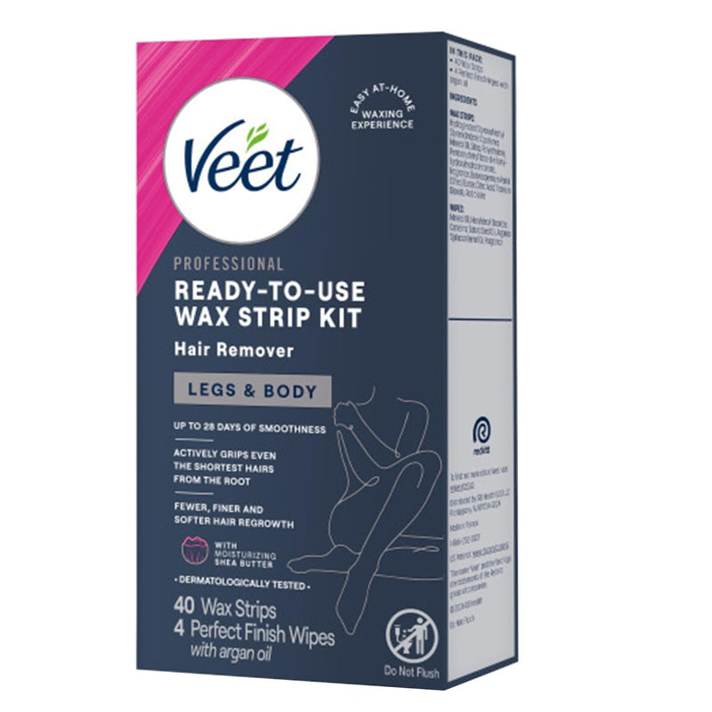 [Australia] - Veet Ready-to-Use Dermatologically Tested 40 Count Hair Remover Wax Strip Kit for Legs & Body (2 Pack) 40 Count (Pack of 2) 