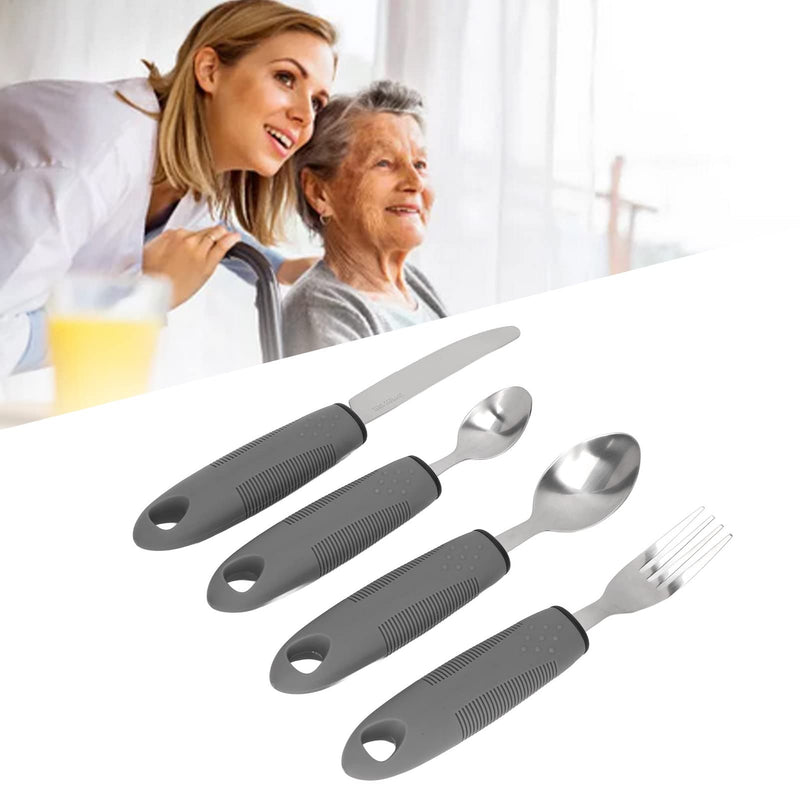 Adaptive Utensils, Non Slip Handles, Weighted Utensils for Hand Tremors, Arthritis, Parkinsons or Elderly Use, Stainless Steel Knife, Fork, Spoons, Easy Grip Cutlery for Adults