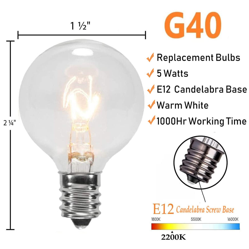 [Australia] - GOOTHY Clear Globe G40 Screw Base Light Bulbs Replacement 1.5-Inch, E12 Base, 25 Pack 25 Count (Pack of 1) Clear Bulb 