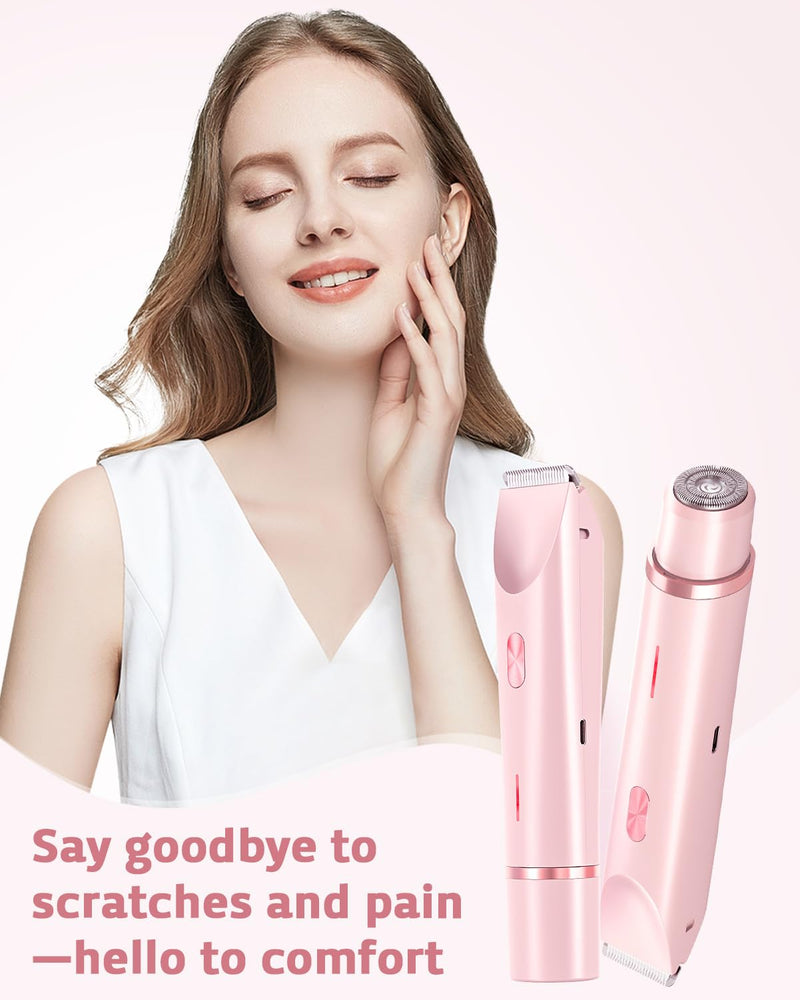 [Australia] - Bikini Trimmer for Women, Dual-Head Women's Electric Razor, 2-in-1 Electric Shaver for Women Pubic Hair/Legs/Arms/Underarm/Face, IPX7 Waterproof Wet/Dry Use (Rose Pink) Rose Pink 