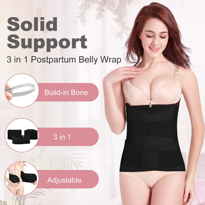 [Australia] - 3 In 1 Postpartum Belly Band Wrap - Abdominal Binder Post Surgery C Section Compression Girdle Belt X-Large Black 