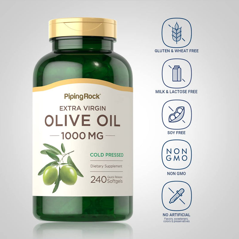 [Australia] - Piping Rock Olive Oil Softgels 1000mg | 240 Count | Extra Virgin Olive Oil | Cold Pressed Supplement | Gluten Free, Non-GMO 