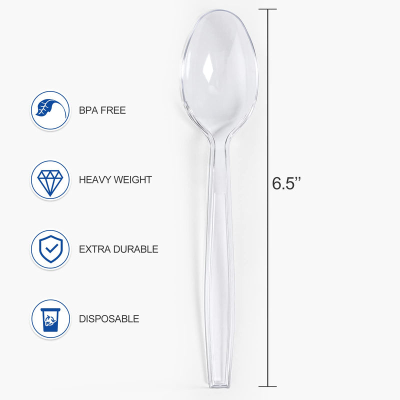 [Australia] - [100 Count] Clear Plastic Spoons Heavy Duty, Premium Disposable Spoons, Durable Plastic Cutlery for for Parties, Picnics, Big Event, Daily Use - Heat Resistant & BPA Free - Clear 