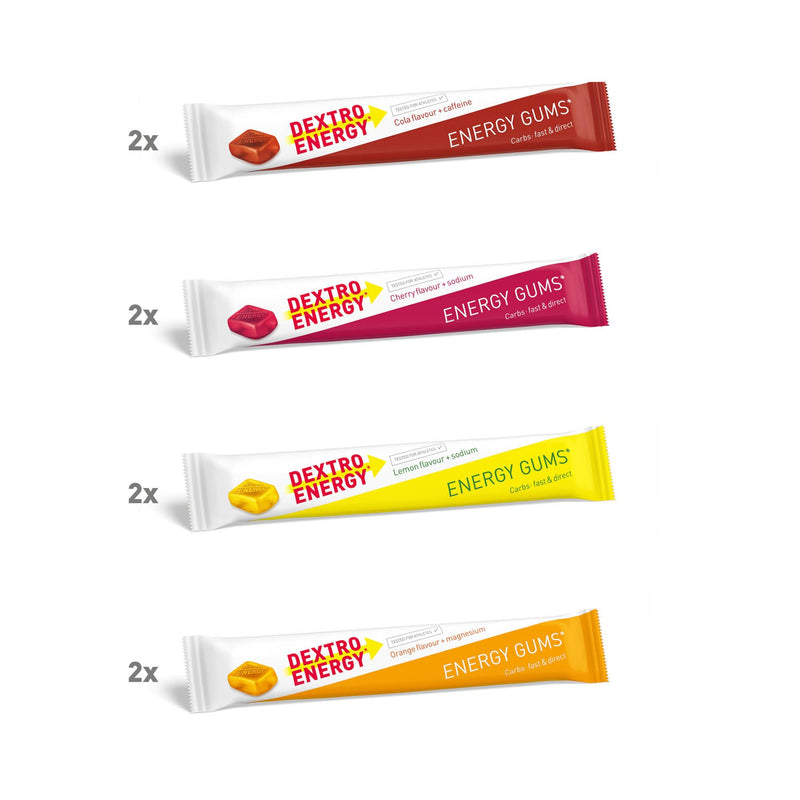 [Australia] - DEXTRO ENERGY GUMS MIX PACK + ADDITIVES - 8x45g (pack of 8) - Sport Gummies for Workout, Liquid Gel Alternative, Caffeine Booster, Sodium Additive or Vitamins, 100 Percent Vegan Mixbox 4 Varieties 