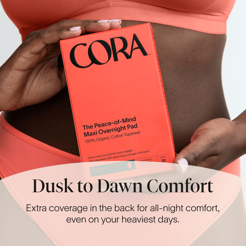 [Australia] - Cora Organic Cotton Topsheet Maxi Pads | Ultra Thin Period Pads with Wings | Maxi Overnight Absorbency | Unscented, Comfortable, Powerfully Absorbent, Leak Protection (48 Count) 48 Count 