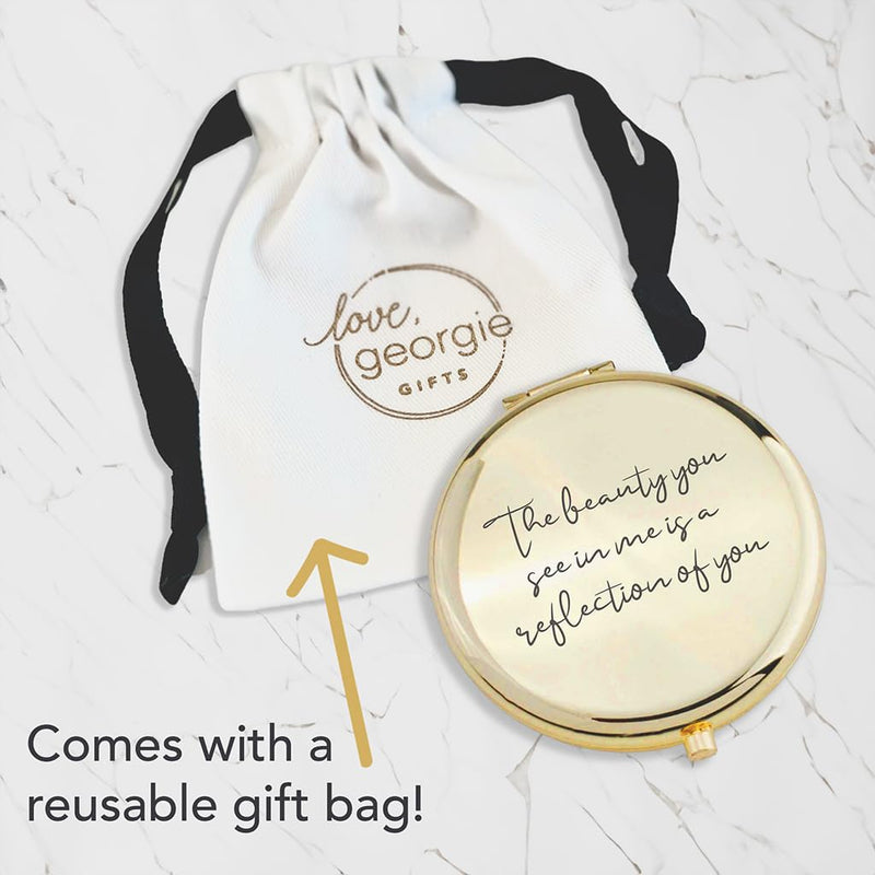 [Australia] - Love, Georgie "The beauty you see in me is a reflection of you" Pocket Mirror. Gift for Weddings, Birthdays, or Mother's Day. Compact Mirror for the Mother of the Bride or Groom. (Gold) Gold 