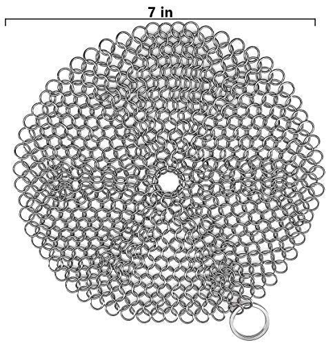 [Australia] - 316 Stainless Steel Cast Iron Skillet Cleaner Cast Iron Scraper Chainmail Scrubber for Cast Iron Pans, Pre-Seasoned Pans, Griddle Pans, BBQ Grills, and More Pot Cookware-Round 7 Inch Diameter 