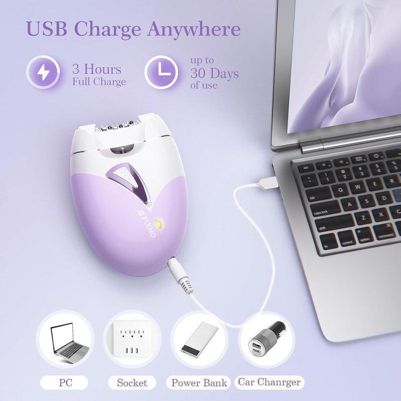 [Australia] - Epilator, Epilators Hair Removal for Women - 2-Speed Epilator with Massage Pad, Rechargeable LED Hair Removal Device for Face/Bikini/Arms/Legs/ Purple 