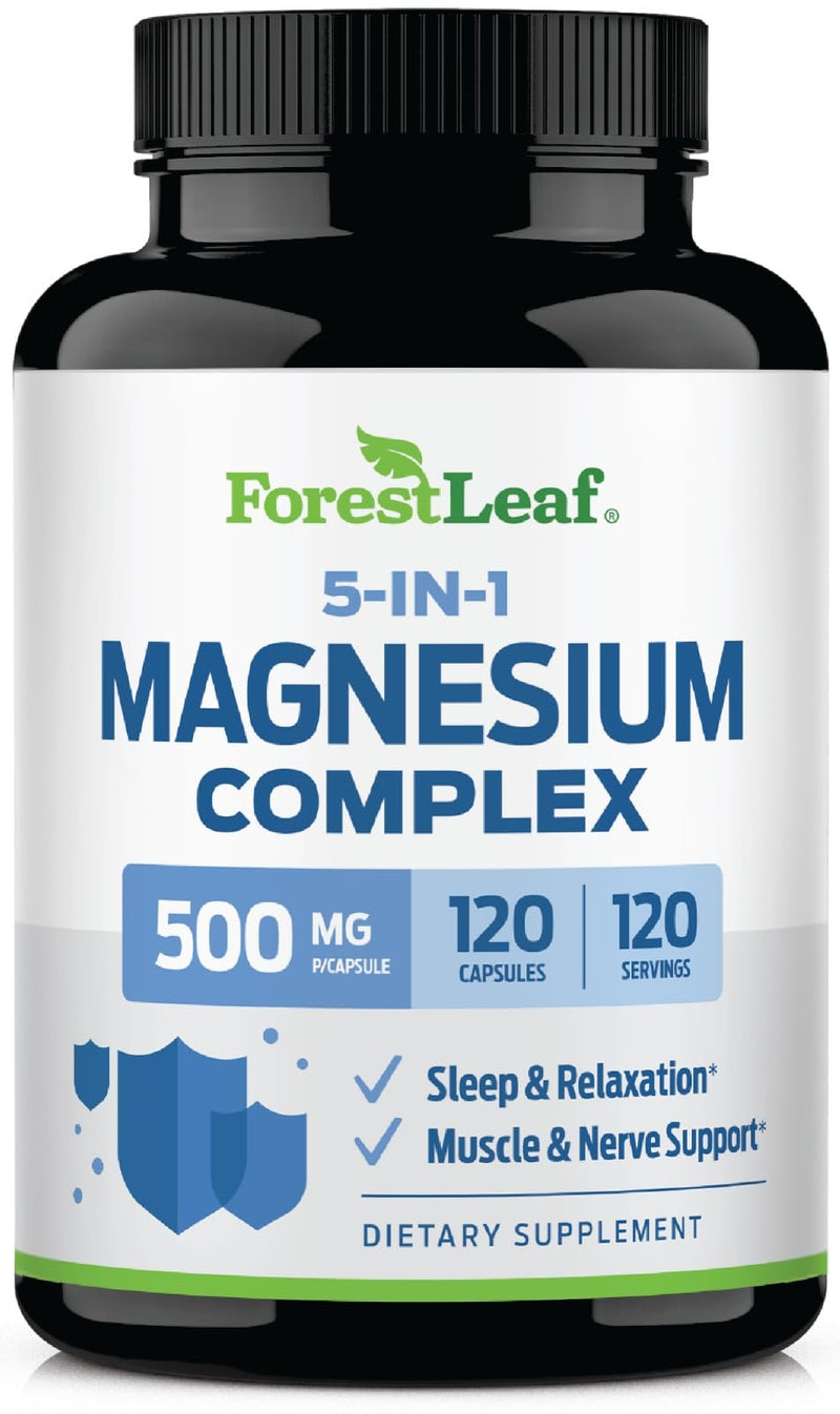 ForestLeaf Magnesium Complex 500mg - 500mg Capsules - Supplement 500 mg - for Sleep, Constipation - Supplement for Women (120 Ct)