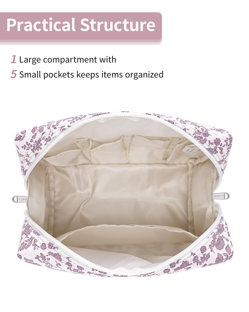 Narwey Cute Floral Makeup Bag Travel Cosmetic Bag with Hanging Toiletry Bag for Women