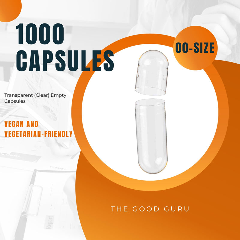 Vegetarian Empty Clear Capsules - Size 00-1000 Count - Vegan Plant Based Capsule Compatible with Capsule Filling Machine (Transparent)
