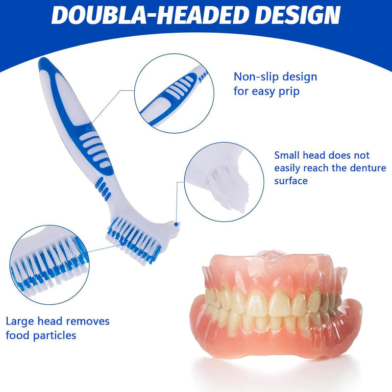 [Australia] - ZKGYUS Pack of 5 denture toothbrushes, portable denture cleaning brushes with moderate multi-layer bristles, double-sided brush for cleaning false teeth 