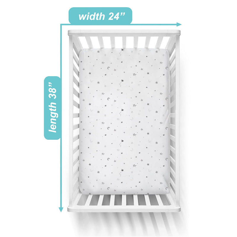 [Australia] - American Baby Company 3 Pack Fitted Mini Crib Sheet 24" x 38", Soft Breathable Neutral 100% Cotton Jersey Portable Sheet, Gray Star/Zigzag, for Boys and Girls, Fits Most Pack N Play Mattresses Grey Star/Zigzag 