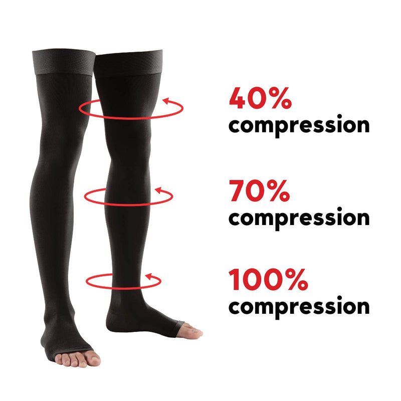 [Australia] - Lauma Medical 23-32 mmHg open toe compression stockings class 2, varicose veins, often swelling in the legs, pain in calves and feet Black Taglia M, Lunga 