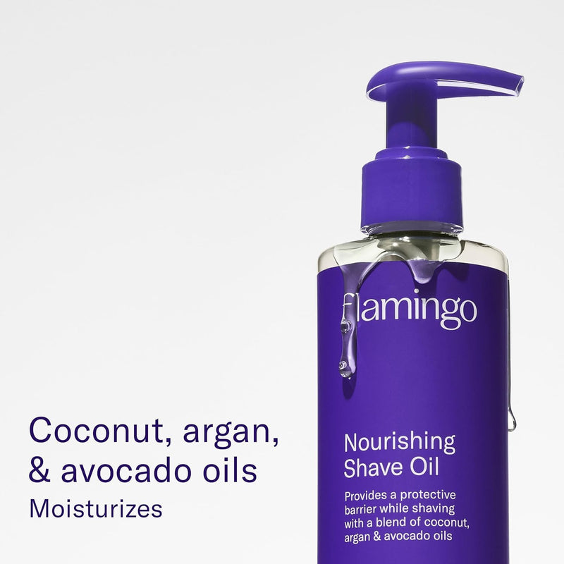 [Australia] - Flamingo 3-Step Shaving Set for Women - Smoothing Prep Scrub, Nourishing Shave Oil, and Soothing Post Shaving Serum - Glow Shave Collection Scrub, Shave Oil and Serum Kit 