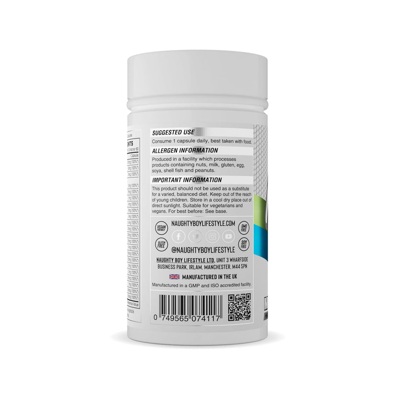 NaughtyBoy Multi - 60 Capsules, 22-in-1 Daily Multivitamin Supplement, 100% NRV of Essential Vitamins & Minerals, Immune, Energy & Wellness Support