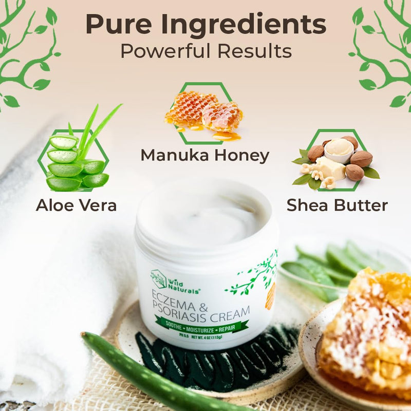 Wild Naturals Eczema & Psoriasis Cream for Dry, Itchy Skin – Eczema Relief for Adults & Kids – Moisturizing Psoriasis Cream with Manuka Honey 4 Ounce (Pack of 1)