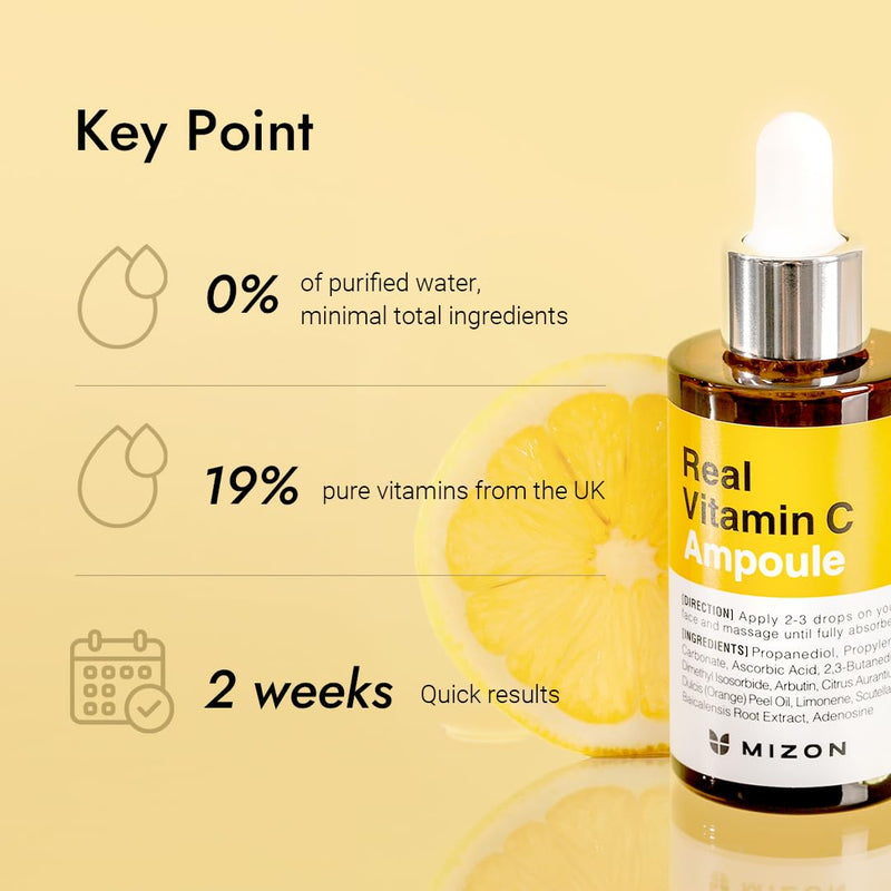 MIZON Real Vitamin C Ampoule, Pure Vitamin C, No Water Added,10 Ingredients, Nutrition, Face Moisturizer (0.51 fl. Oz) 0.51 Fl Oz (Pack of 1)