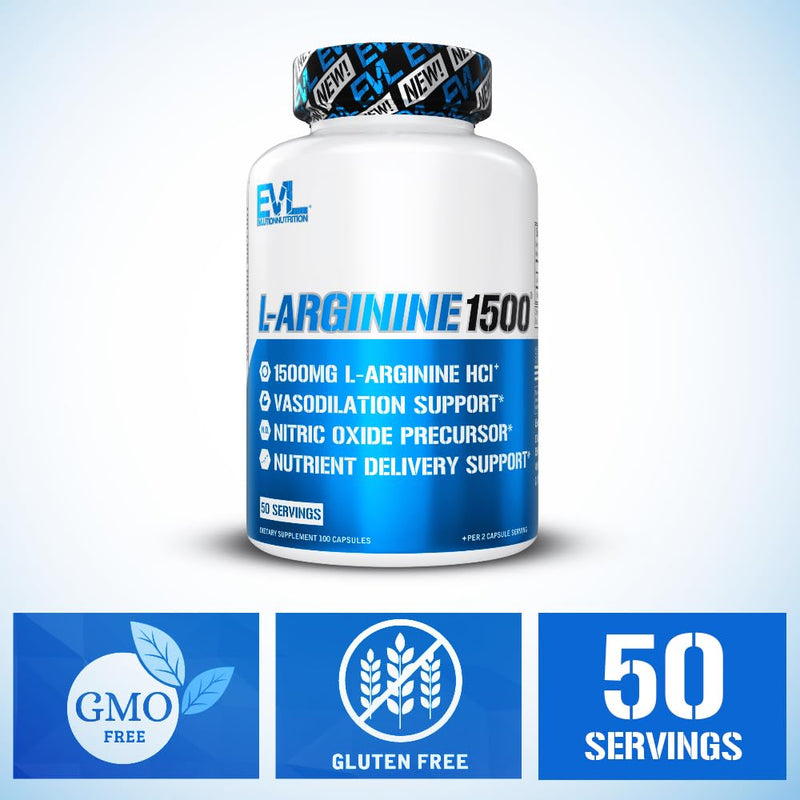 [Australia] - Evlution Nutrition Nitric Oxide Booster L-Arginine Supplement - High Potency Nitric Oxide Supplement with 1500mg of L Arginine HCL for Enhanced Pumps Energy Muscle Growth and Vascularity NO Booster 