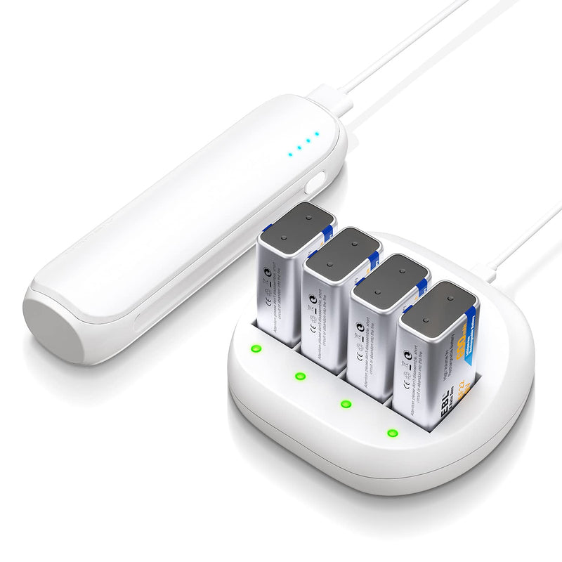 EBL 4 Bay 9V Lithium ion Battery Charger with 4 Packs 600mAh 9V Li-ion Rechargeable Batteries