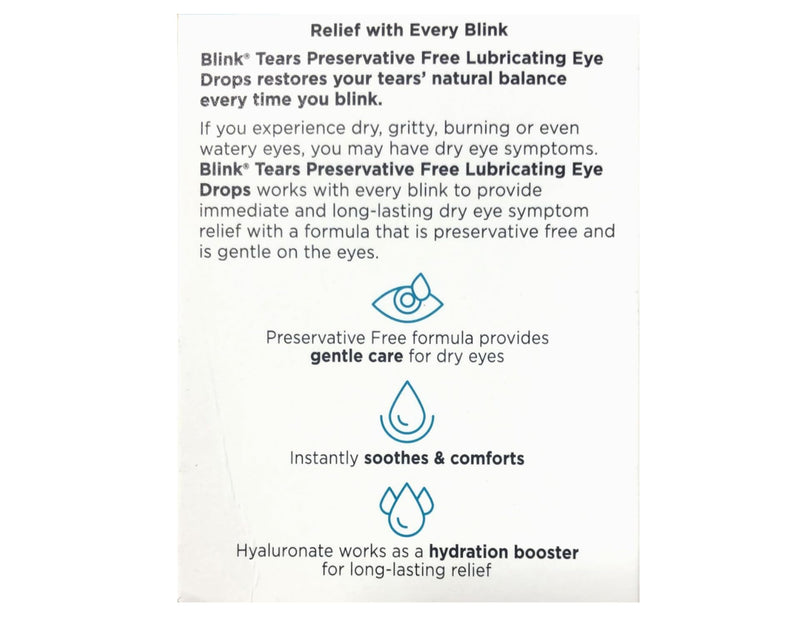 Blink Tears Eye Drops for Dry Eyes, Preservative Free Lubricating Eye Drops, Sterile Single Use Vials, Gentle Eye Care for Mild to Moderate Dry Eye Symptom Relief, 25 Count, 0.01 fl oz Vials