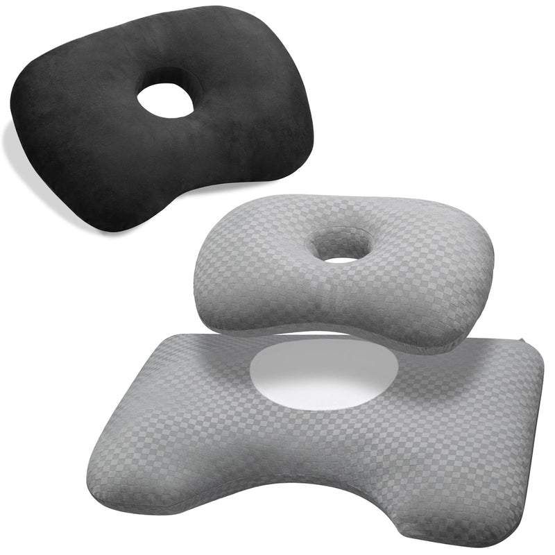 Gray Ear Piercing Pillow and Black 2-in-1 Cervical Pillow for Neck Pain Relief
