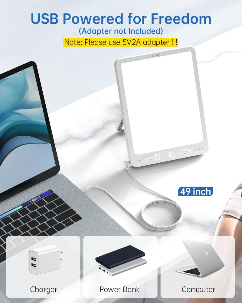 [Australia] - Light Therapy Lamp - 10000 Lux Therapy Light, 3 Timing & Mode Happy Lamp, Touch Control Daylight Lamp with Memory Function, Portable Light Therapy Box for Home/Office Use As Lift Mood USB-A 