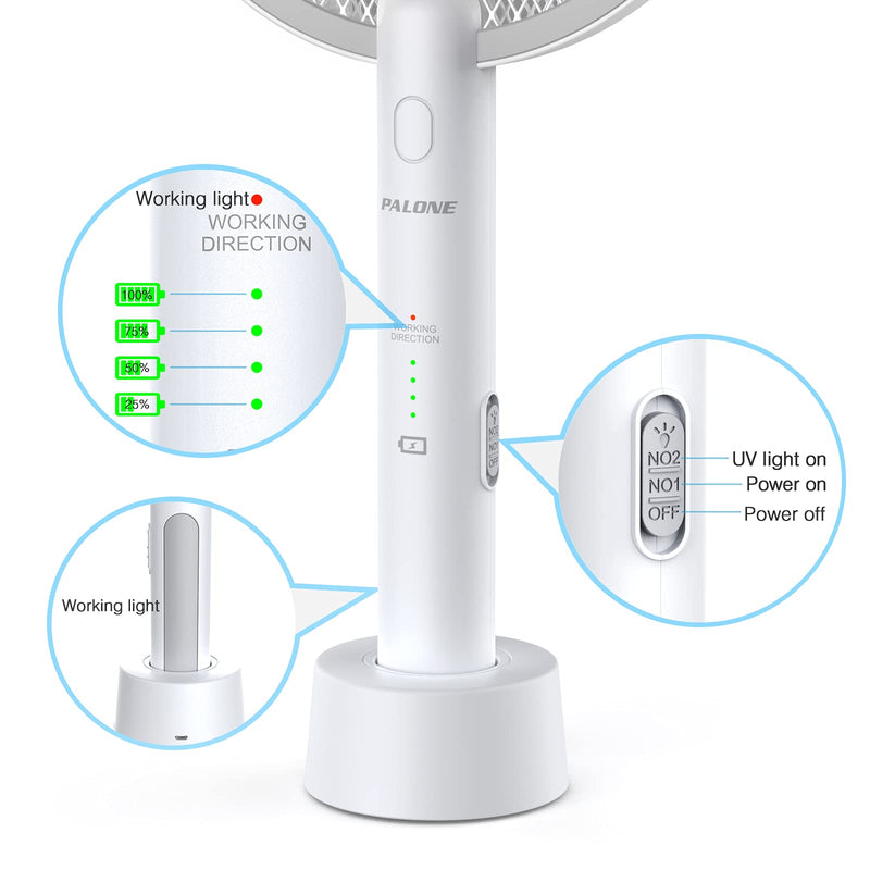 [Australia] - PALONE Electric Fly Swatter 3000V Bug Zapper Racket 2 in 1 Fly Swatter with 1200mAh Battery Rechargeable Mosquito Killer Lamp with 3 Layers Safety Mesh for Indoor and Outdoor 1 Pack White 
