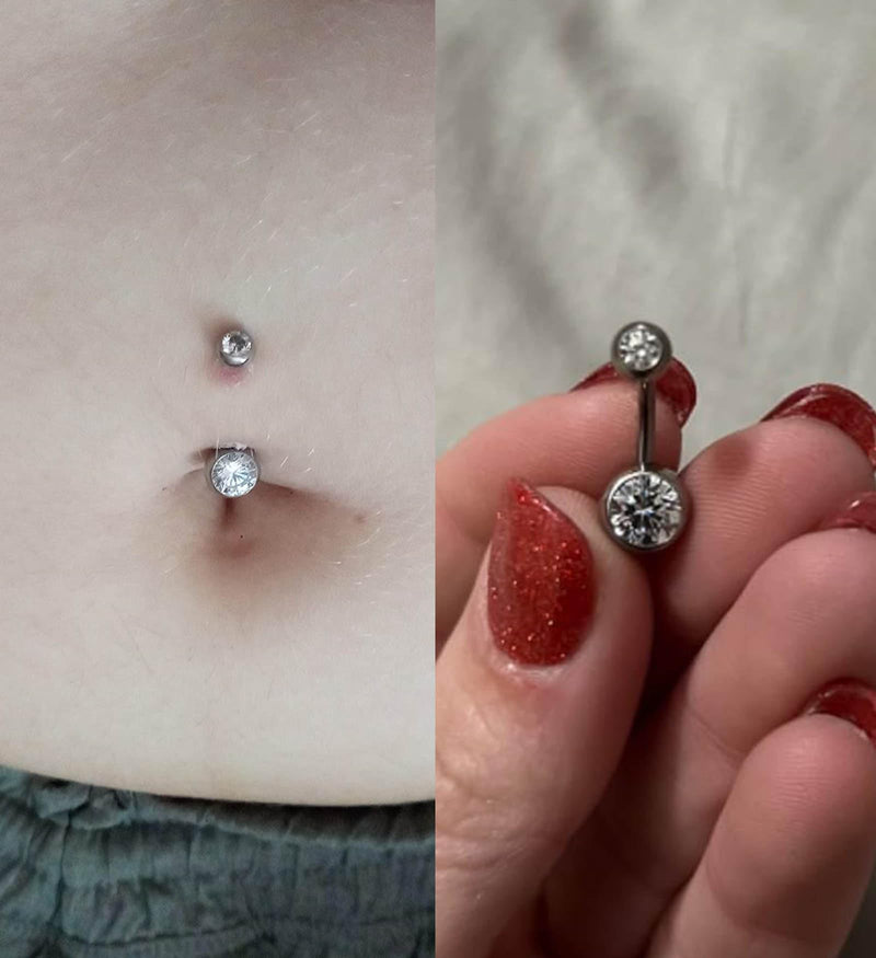 [Australia] - QWALIT Belly Button Piercing Kit Gun Belly Piercing Kit Belly Button Piercing Gun Navel Piercing Kit Belly Button Ring Piercing Kit Silver Belly Piercing Gun A1-round CZ-Silver 