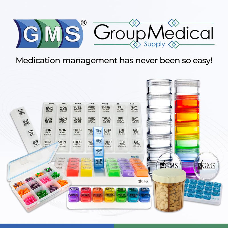 GMS Group Medical Supply, LLC 7 Day Medicine Pill Organizer - Stackable Pill Box - Fits Small Tablets & Vitamin Supplements - Keep Your Daily & Weekly Medicine Organized in One Place - Medium - Clear Medium (Pack of 1)