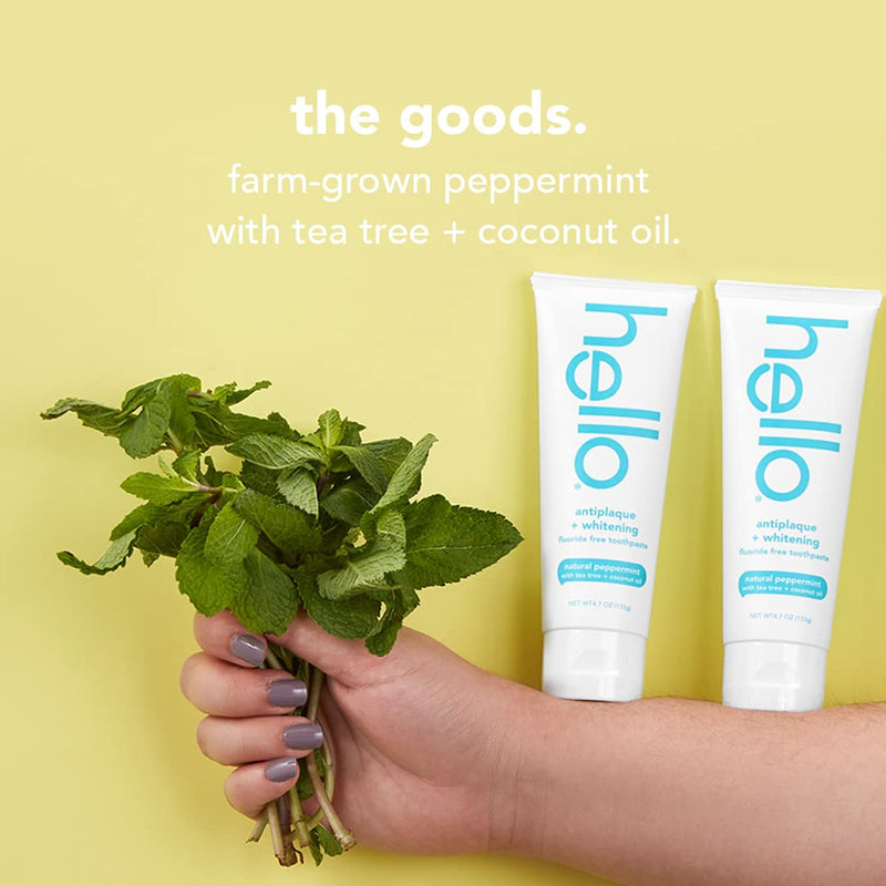 [Australia] - hello Antiplaque and Whitening Fluoride Free Toothpaste, Natural Peppermint Flavor, SLS Free, Gluten Free, Peroxide Free, Vegan, 4.7 Ounce (Pack of 4) 