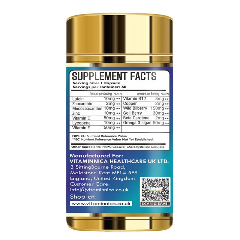 Vitaminnica Vita Vision - Maintain Healthy Eyes, Reduces Dryness & Eye Strain (Pack of 1)- 60 Capsules