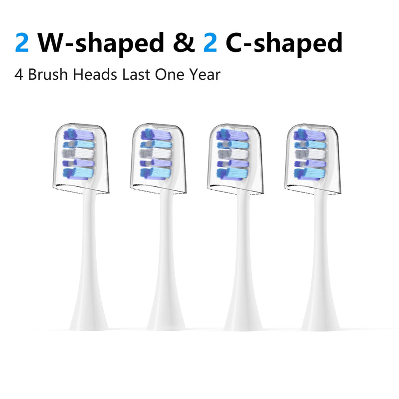 Replacement Electric Toothbrush Heads, 4 Pack for One Year of Use, Durable Brush Heads Refills, 10x Plaque Removal/Optimal Tooth Cleaning/Whitening (White, Medium) White