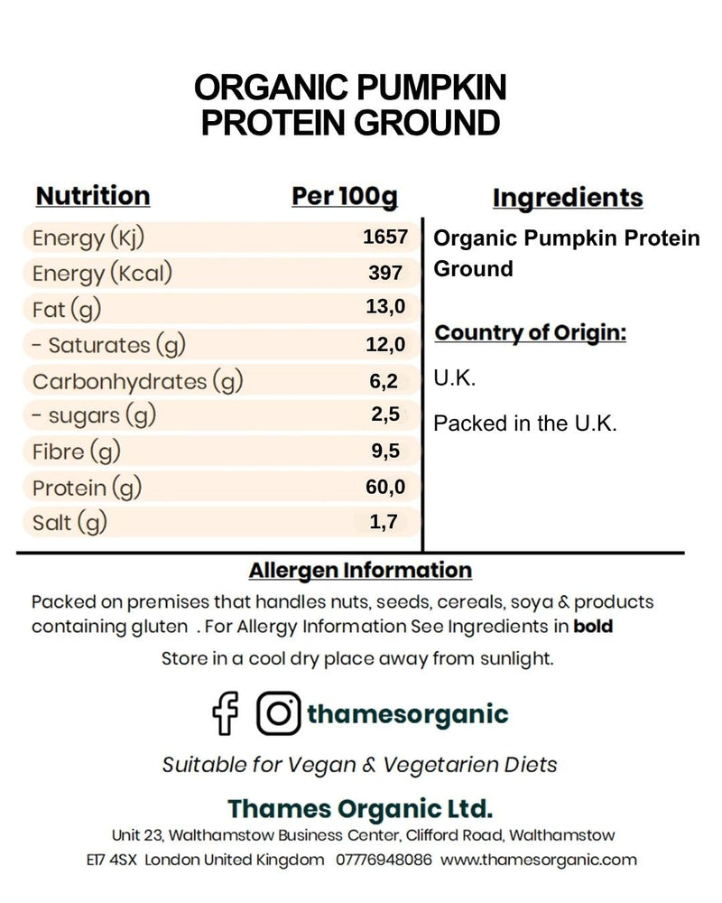 Thames Organic Organic Pumpkin Protein Ground | Plant-Based | Vegan | Gluten-Free | Nutrient-Rich Superfood 1kg