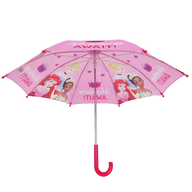Concept One Disney Princess Umbrella for Kids, Pink | Girls with Curved Handle and Safety Tips, Cute Umbrellas for Rain