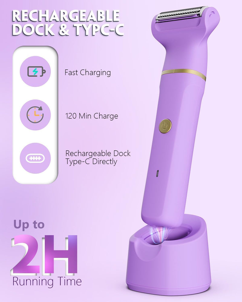 [Australia] - Bikini Trimmer for Women - Tiovara Cordless Electric Razors, Painless Electric Shaver IPX7 Waterproof Pubic Hair Removal with USB Charge Dock for Bikini Underarm Leg Arm Body Face Silk Skin 