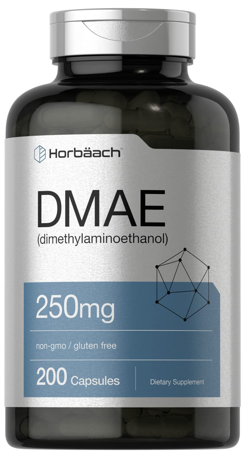 Horbaach DMAE Supplement 250mg | 200 Capsules | Non-GMO, Gluten Free | DMAE Bitartrate