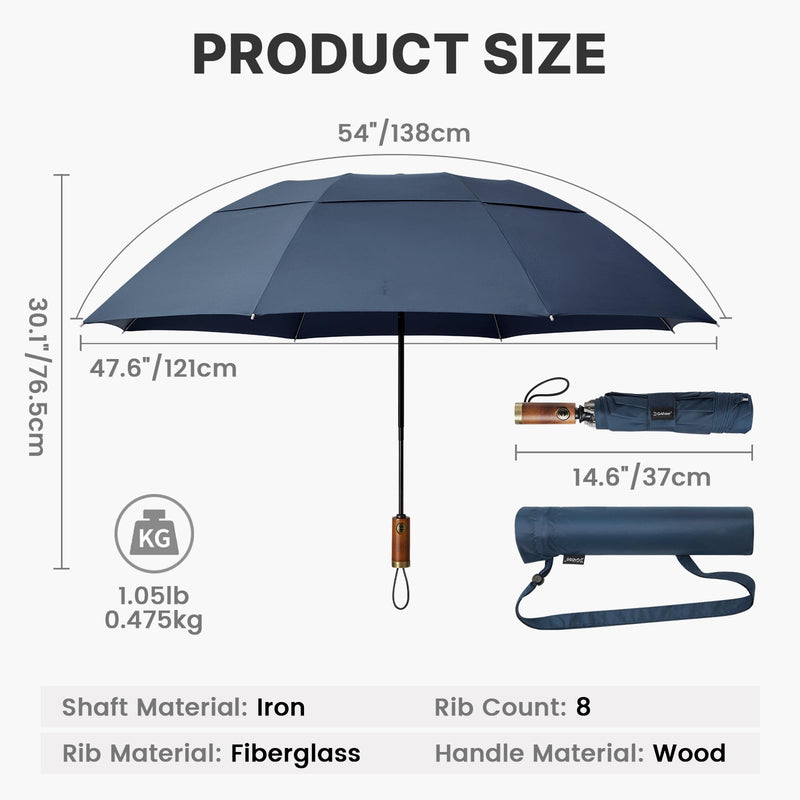 G4Free 54 Inch Inverted Windproof Umbrella with Wooden Handle + 62 Inch Large Golf Umbrella Compact Reverse Travel Umbrella, Portable & Durable for Rain