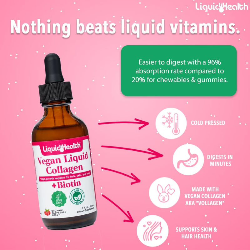 LIQUIDHEALTH Vegan Liquid Collagen Plus Biotin Drops & Complete Multiple Adult Daily Multivitamin Wellness Bundle - Hair & Nail Growth, Skin Health, Immune & Energy Support - USA Made, Vegan, Non-GMO