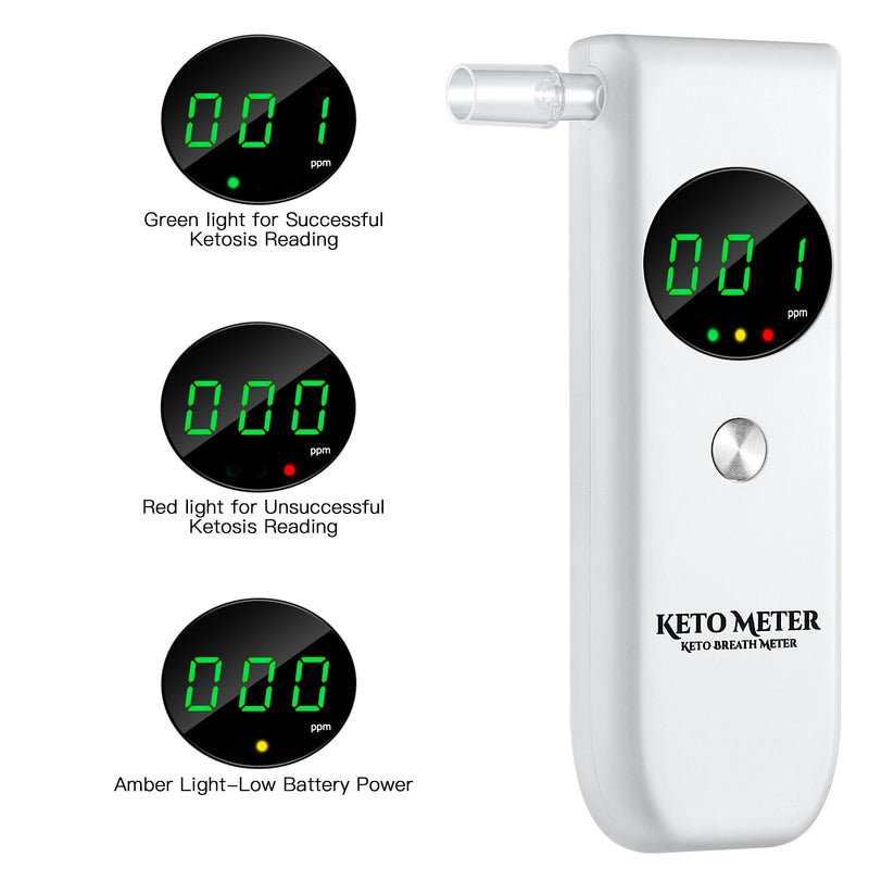 Home Ketone Breath Analyzer Professional Ketone Breath Monitors Tester Portable Ketone Breath Testing - Ketone Breath Meter for Testing ketosis with 10 Mouthpieces -Monitor Your Ketosis Status White