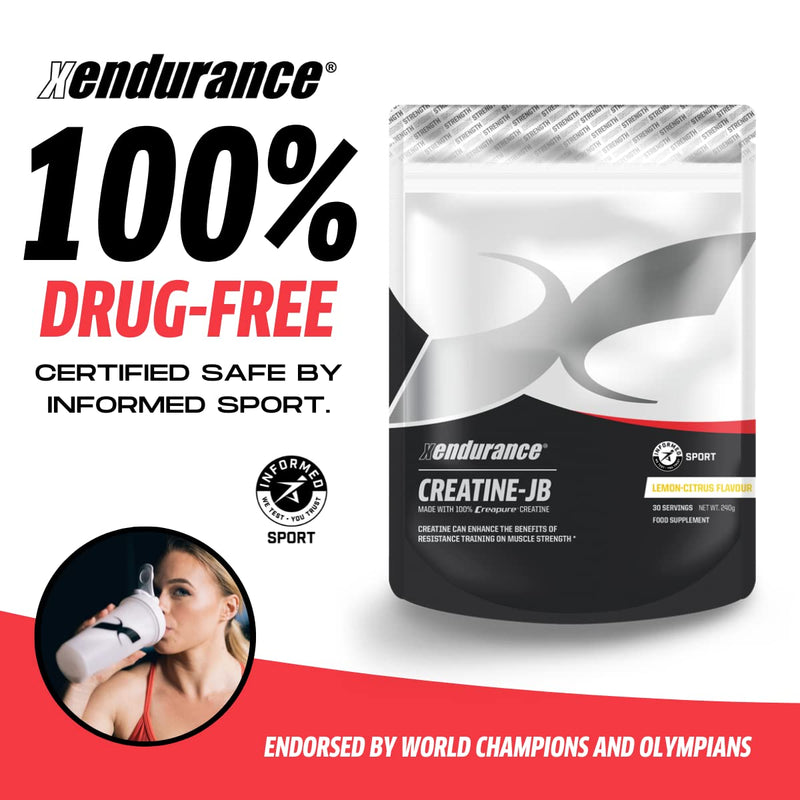 Xendurance Creatine Monohydrate Powder - Gym Supplements for Men & Women - German Creapure Micronized Vegan Energy Drink - Muscle Growth & Building - 240g Lemon Citrus Flavoured - Blended in the UK