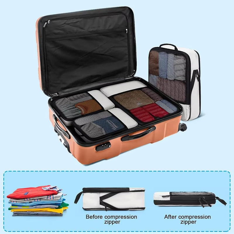 6 Set Lightweight Compression Packing Cubes with Packing List, Anti-Tearing Expandable Organizer Bags for Travel,(Beige) Beige