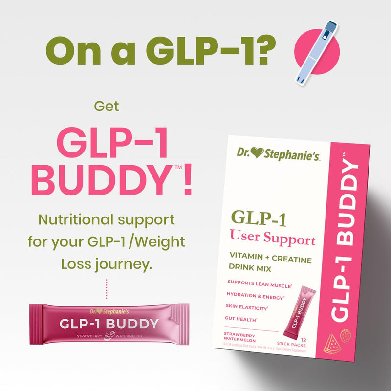 Dr. Stephanie's GLP-1 Buddy Pair with GLP-1 Boosters for Best Results - Digestive Support, Preserve Lean Muscle, Replenish Vitamins - Strawberry Watermelon Drink Mix