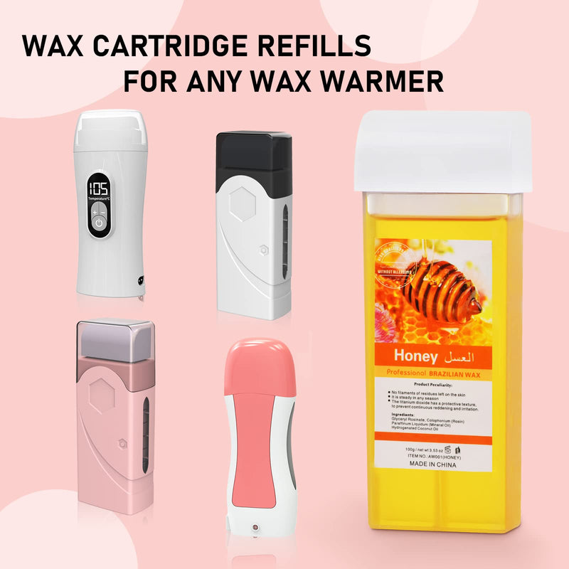 [Australia] - Roll On Wax, Honey Hair Removal Wax Cartridge, Depilatory Wax Roller Refill, 4 Pack - 100% Natural Material, Dermatologically Tested, Easy & Safe to Use, For Body Waxing, Leg and Arms 